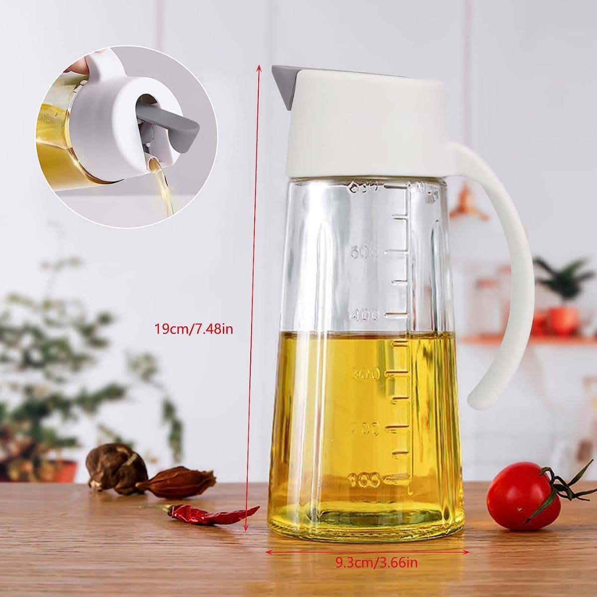 MUAC Glass Oil and Vinegar Dispenser Bottle with Automatic Opening and Closing |Free Spot Measuring Oil Dispenser Bottle for Pou